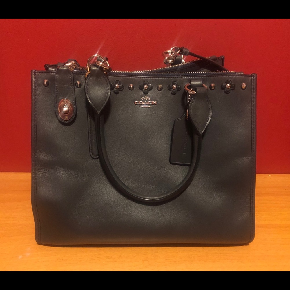 Coach flower studded navy bag